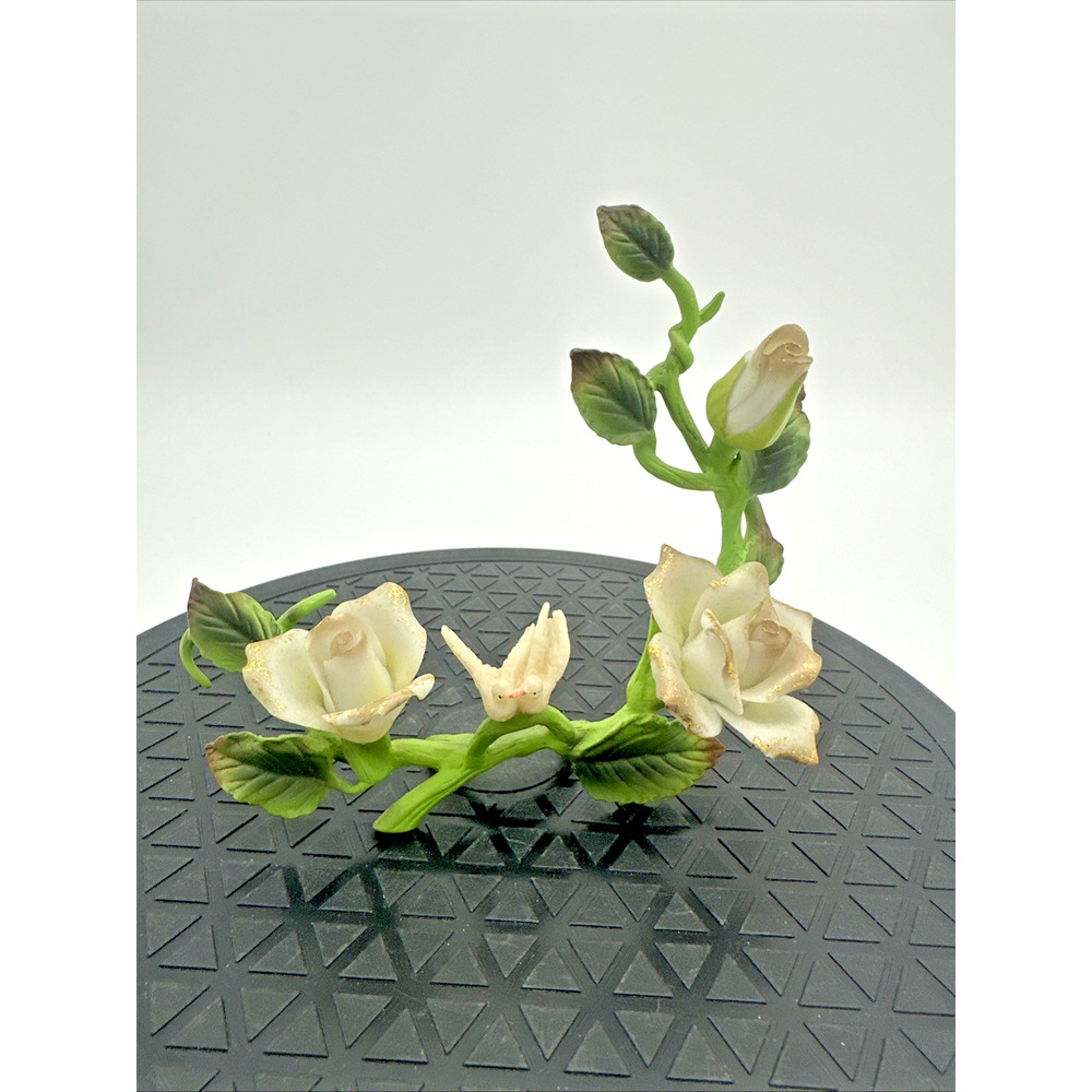 Vintage Roman Capodimonte Porcelain Roses On Stem With Birds